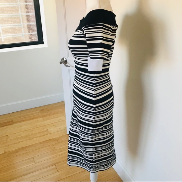 Michael Kors STRIPED OFF-THE-SHOULDER SHEATH DRESS - Picture 2 of 15